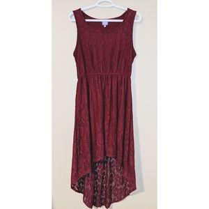 Wine Red Asymmetrical Lace Dress